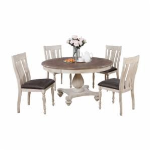 Roundhill Furniture Arch Round 5 Piece Dining Set | Hayneedle Back Panel Design, Pedestal Table Base, Round Dining Table Sets, Dining Table Sets, 3 Piece Dining Set, Weathered White, 5 Piece Dining Set, Holiday Dinners, Matching Chairs