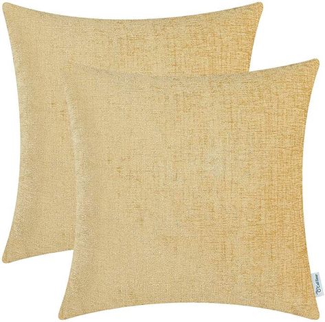 Amazon.com: CaliTime Pack of 2 Cozy Throw Pillow Covers Cases for Couch Sofa Home Decoration Solid Dyed Soft Chenille 20 X 20 Inches Gold: Bedding & Bath Gold Pillows Couch, Gold Throw, Cozy Throw Pillows, Mermaid Pillow, Chenille Sofa, Chenille Pillow, Throw Pillow Inserts, Gold Pillows, 20x20 Pillow Covers