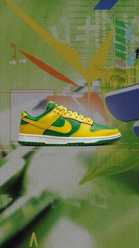 Nike Dunk Low Brazil, Dunk Low Brazil, Brazil Dunks, Yellow Shoes, Apple Green, Nike Dunk Low, Dream Shoes, Dunk Low, Nike Dunk