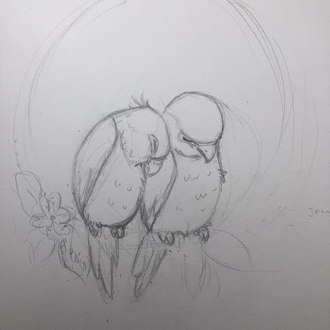 Birds Kissing Drawing, Parotts Bird Sketch, Bird Couple Drawing, Love Birds Sketch, Birds In Love Drawing, Love Birds Drawing Simple, Bird Drawing Aesthetic, 2 Birds Drawing, Parotts Bird Drawing