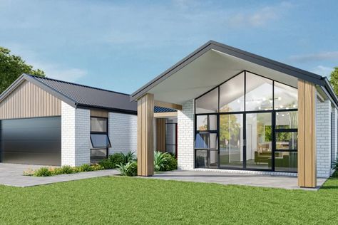 House Plans NZ - Papamoa - Platinum Homes 200sqm House Design Floor Plans, Urban Style Design, Four Bedroom House Plans, Gable Window, Modern Family Home, Family Dining, House Blueprints, Country House Plans, Forest House