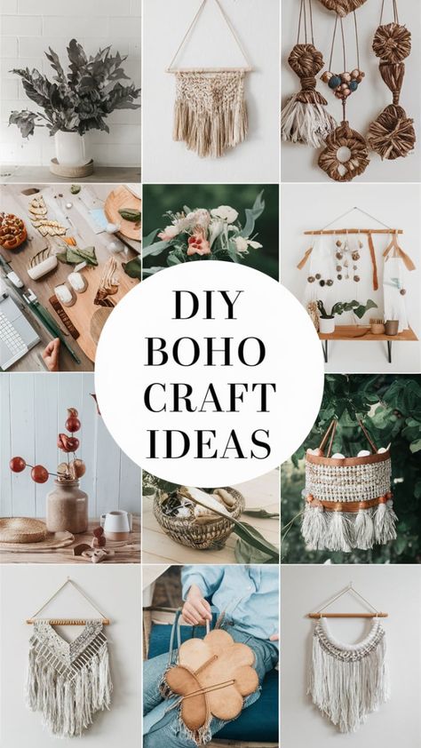 Explore DIY trendy boho craft ideas and get inspired by unique projects. Create beautiful, bohemian-style decor with simple and fun crafting tutorials. Boho Bedroom On A Budget Diy Projects, Cottage Diy Projects, Boho Art Ideas Diy, Decorating With Tassels, Boho Diy Bedroom Decor, Boho Craft Room Decor, Classy Boho Home, Cheap Boho Decor Ideas Living Room, Craft Inspo Diy Projects