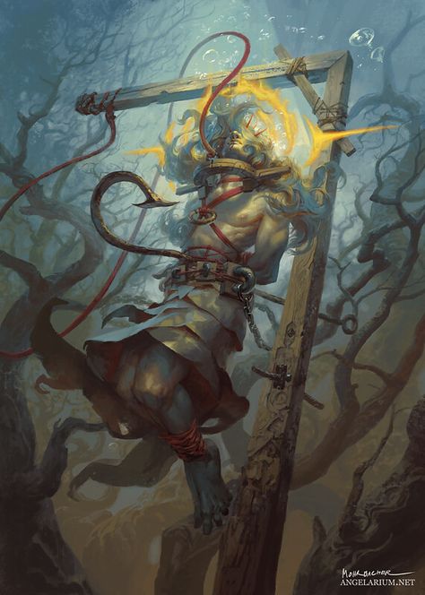 ArtStation - XII - The Hanged Man Tarot, Peter Mohrbacher Artstation Illustration, Peter Mohrbacher, Hanged Man Tarot, Hanged Man, Angel Tarot, The Hanged Man, Image Painting, Art Appreciation, Traditional Paintings