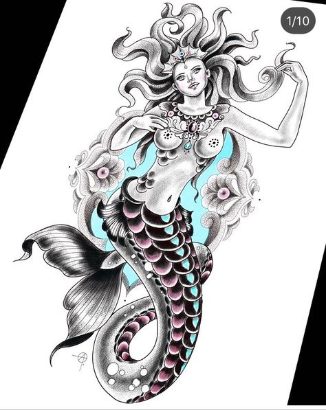 Mermaid tattoo Mermaid With Crown Tattoo, Mermaid Pisces Tattoo, Arms Tattoos, Mermaid Drawing, Mermaid Tattoo Designs, Arm Sleeve Tattoos For Women, Octopus Tattoo Design, Pisces Tattoos, Jellyfish Tattoo