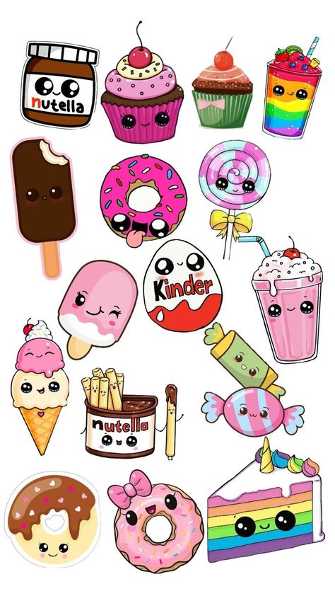 Cute Stickers Printable Kawaii Stamps, Donut Drawing, Artsy Background, Birthday Illustration, Nail Art Disney, Hello Kitty Iphone Wallpaper, Cute Doodle Art, Kawaii Stickers, Cute Easy Drawings