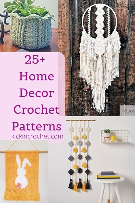 25+ Home Decor Crochet Patterns - Great gifts - Kickin Crochet Worry Crochet, Crochet Room Decor, Crochet Room, Knit Decor, Boho Crochet Patterns, Home Decor Crochet, Crochet Macrame, Blue Crayon, Crochet Decor