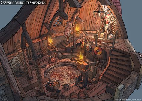 ArtStation - Viking Throne Room, Gabriel Loo-Carre Viking House Interiors, Viking Throne, Fantasy Interior, Feng Zhu Design, Interior Concept Art, Feng Zhu, Viking House, Fantasy Town, Bg Design