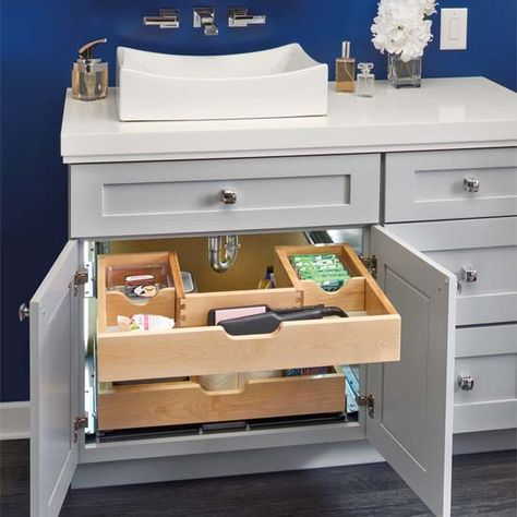 Rev-A-Shelf U-Shape Under Sink Pullout Organizer Bathroom Below Sink Storage, Below Sink Storage, Bathroom Vanity Organization Under Sink, Under Vanity Storage, Sink Drawer, Organizing Bathroom, Bathroom Vanity Organization, Under Kitchen Sink Organization, Small Bathroom Organization