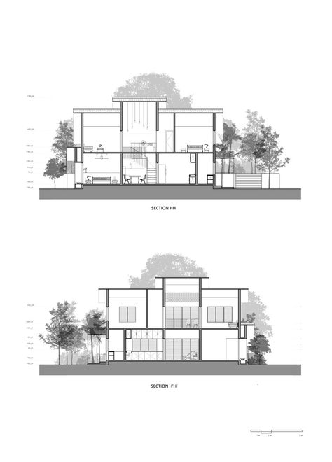 Gallery of Mausam - House of the Seasons / ZERO STUDIO - 28 Building Section Drawing, Section Of A Building, Section Design, Plan Architecture, Section Drawing Architecture, Elevation Drawing, Architecture Drawing Plan, Modern Architecture Building, Architecture Elevation