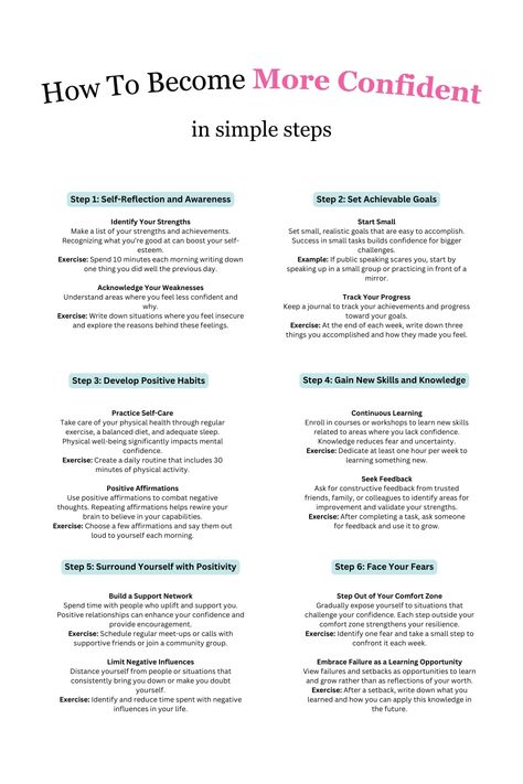 Have you ever felt stuck and unsure of yourself? 🌟 Discover how to become more confident with realistic steps! If you’re tired of doubting yourself and want to build lasting confidence, these tips are for you. From simple self-reflection exercises to setting achievable goals, we'll guide you through the journey to a more confident you. Ready to transform your mindset and boost your confidence? Click to learn how! How To Become Self Confident, How To Fix Your Mindset, How To Build Self Confidence Tips, How To Become More Confident In Yourself, How To Have Self Confidence, Building Self Confidence Woman, How To Feel Confident About Yourself, Becoming More Confident, How To Radiate Confidence