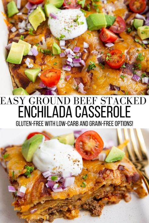 Enchilada Casserole With Corn Tortillas, Casserole With Corn Tortillas, Ground Beef Enchilada Casserole, Casserole With Corn, Enchiladas Beef, Ground Turkey Enchiladas, Stacked Enchiladas, Casserole Mexican, Enchiladas Corn Tortillas