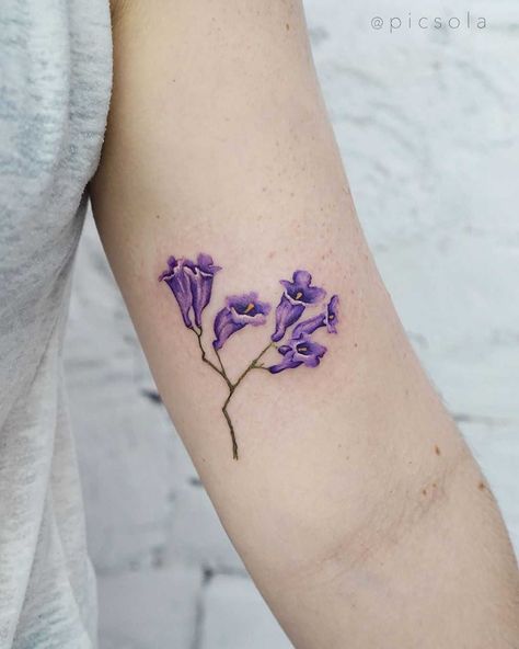 Jacaranda Tree Tattoo, Jacaranda Tattoo, Ankle Tattoo Men, Tree Tattoo Meaning, Cute Simple Tattoos, Birthday Tattoo, Jacaranda Tree, Beautiful Flower Tattoos, Fantasy Tattoos