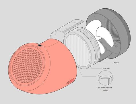 Air purifier for your little one | Yanko Design Sketch Layout, Air Purifier Design, Mechatronics Engineering, Typography Packaging, Car Air Purifier, Exploded View, Technical Illustration, Presentation Layout, Industrial Design Sketch