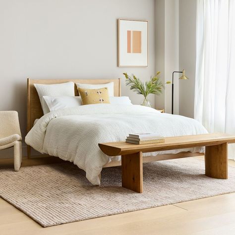 Mid Century Bedframe, Wood Frame Bed, Mid Century Bed, West Elm Bedding, Mid Century Modern Bed, Frame Bed, Solid Color Rug, Expandable Dining Table, Wooden Bed Frames