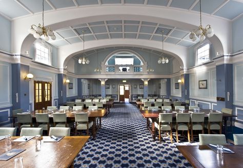 Gibberd architects deliver a new lease of life to RAF Northolt Officers Mess. Officers Mess Interior, Canteen Interior, Random Reference, Mess Hall, Barn Workshop, Ceiling Ideas, Gym Room, Dining Hall, Indian Army