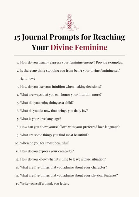 Divine Feminine Journaling, New Me Journal Prompts, Femininity Journal Prompts, Journal Prompts For Divorce, Wounded Feminine Healing Prompts, Divine Feminine Journal Prompts, Feminine Energy Journal Prompts, Feminine Journaling, Feminine Journal Prompts