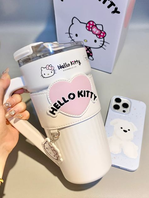 Kawaii Kitty Heart Stainless Steel Bottle Stay hydrated in style with our Kawaii Kitty Heart Stainless Steel Bottle. Made of durable stainless steel, this bottle features a cute kitty design and a heart-shaped cap for added cuteness. Keep your drinks hot or cold for hours with this adorable and functional bottle. Cute Tumbler Cups, Hello Kitty Bottle, Kawaii Stuff To Buy, Mimi Core, Star Princess, Hello Kitty Gifts, Kawaii Kitty, Hello Kitty Accessories, 40 Oz Tumbler