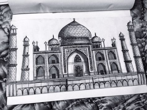 Taj mahal, drawing, monument of love, pyaar,ishq Drawing Of Monuments, Taj Mahal Sketch Architecture, Taj Mahal Pencil Drawing, My Favourite Monument Drawing, Taj Mahal Sketch Pencil, Historical Monuments Drawing, Indian Monuments Drawings, Indian Monuments Sketches, Monuments Sketches