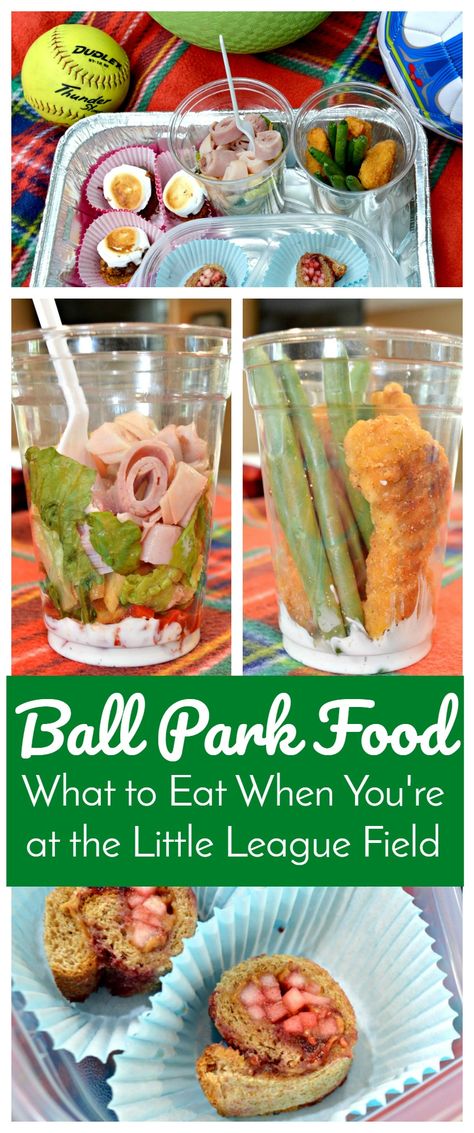 Ball Park Food - What to Eat When You're at the Little League Field Ball Game Night Dinners, Snacks For The Ballfield, Easy Ballfield Food, Tournament Weekend Food, Healthy Snacks For Softball Tournaments, Ball Tournament Food, Baseball Field Snacks, Snacks For Ball Tournaments, Baseball Food Meals