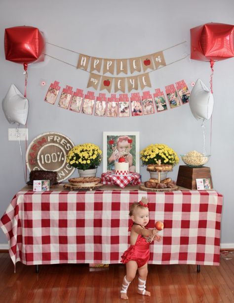 Apple Of My Eye Birthday Party - Project Nursery September First Birthday, September First, Apple Party, Fall 1st Birthdays, Apple Birthday, First Birthday Theme, First Birthday Party Ideas, 1st Birthday Party For Girls, Fall Birthday Parties