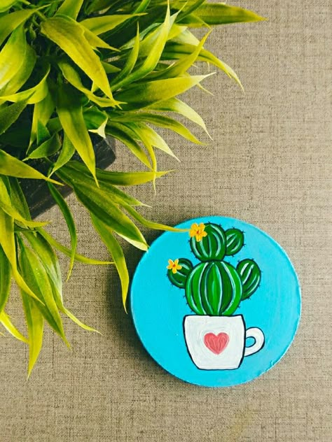 Used MDF coaster and acrylic paints for this one. Would make a pretty gift! Magnet Canvas Painting Ideas, Mdf Coasters Painting, Mdf Keychain Painting Ideas, Mdf Fridge Magnets Diy, Painted Coaster Ideas, Coster Painting Diy, Coaster Painting Ideas, Magnet Painting, Wooden Quotes