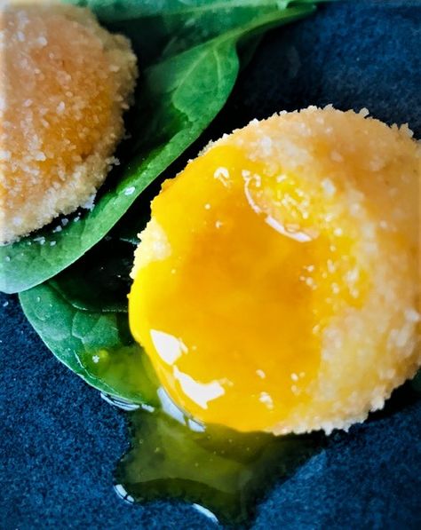 Recipe - Deep-Fried Egg Yolk | CookingBites Cooking Forum Fried Egg Yolk Recipes, Crispy Egg Yolk, Panko Fried Egg Yolks, Deep Fried Egg Yolk, Deep Fried Eggs, Fried Egg Yolk, Breakfest Ideas, Yolk Recipes, Deep Fried Egg