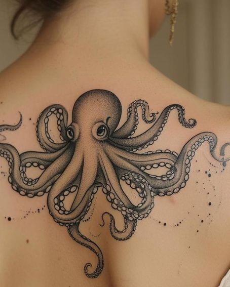 Octopus Stomach Tattoo, Mermaid And Octopus Tattoo, Feminine Octopus Tattoos, Octopus Hip Tattoo, Octopus Back Tattoo, Octopus Tattoos For Women, Cute Octopus Tattoo, Octopus Thigh Tattoos, Small Octopus Tattoo