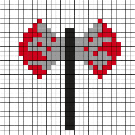 BLOODY AXE Perler Bead Pattern | Bead Sprites | Misc Fuse Bead Patterns Vampire Perler Beads, Viking Pixel Art, Goth Perler Bead Patterns, Emo Pixel Art, Horror Pixel Art, Pixel Art Halloween, Halloween Pixel Art, Easy Perler Beads Ideas, Fuse Bead Patterns