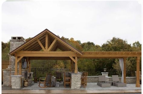 Pavilion Pergola Combo, Pergula Ideas, Carport Designs, Outdoor Pavilion, Wood Pergola, Pergola Attached To House, Backyard Gazebo, Covered Deck, Backyard Pavilion