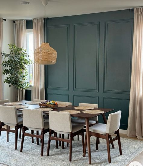 Dining Room Inspiration Paint, Textured Accent Wall Dining Room, Paneled Dining Room Wall, Brown Accent Wall Dining Room, Board And Batten Ideas Accent Wall, Picture Frame Wainscoting Ideas, Dining Room Wall Paneling Ideas, Open Concept Accent Wall, Wall Paneling Ideas Dining Room