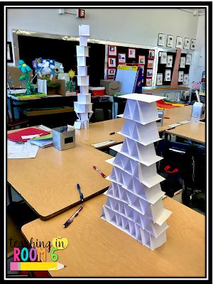 Some of the tallest index card towers built during the game where the kids had to solve math problems to earn the index cards. Card Tower Challenge, Index Card Stem Challenge, Index Card Tower Challenge, Index Card Challenge, Paper Tower Challenge, Card Tower, College Orientation, Paper Tower, Grandma Camp