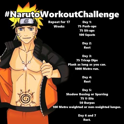 Naruto Workout Challenge Naruto Workout, Goku Workout, Workout Challange, Nerdy Workout, Ab Workouts At Home, One Punch Man Workout, Hero Workouts, Fighter Workout, Superhero Workout