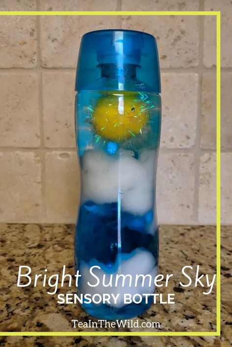 Bright Summer Sky Sensory Bottle – Tea in the Wild Sensory Bottles Preschool, Beads Amazon, Aba Activities, Sensory Water, Calm Down Bottle, Summer In A Bottle, Sensory Bottle, Weather Science, Sensory Wall