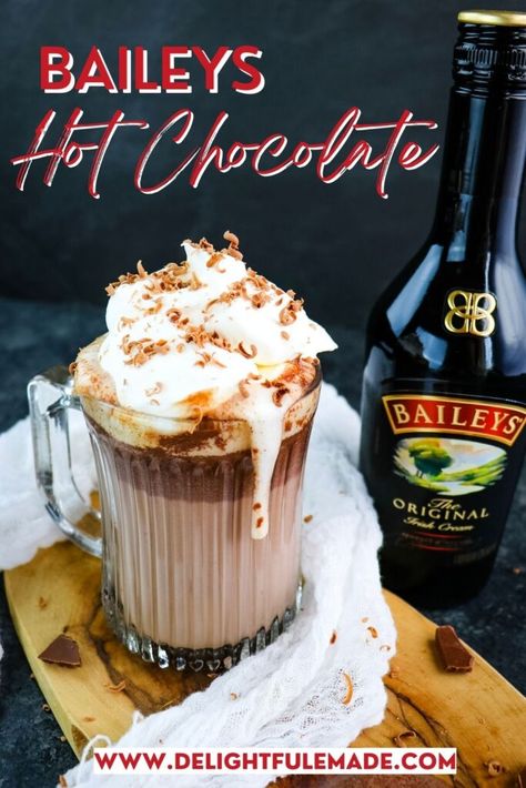 Hot Chocolate With Baileys, Hot Chocolate With Baileys Recipe, Baileys Hot Chocolate Cake, Hot Chocolate Baileys, Bailey’s Hot Chocolate, Baileys Irish Cream Recipes, Bailey’s Cocktails, Irish Cream Recipe, Boozy Hot Chocolate