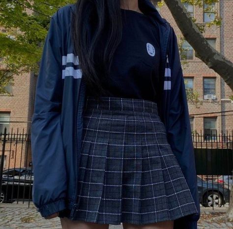 Dark Blue Korean Outfit, Gamer Clothes Aesthetic, Dark Blue Grunge Outfit, Gamer Outfits Girl, Dark Blue Outfits Aesthetic, Dark Blue Aesthetic Clothes, Dark Blue Korean Aesthetic, Grunge Blue Outfit, Black And Blue Outfit Aesthetic