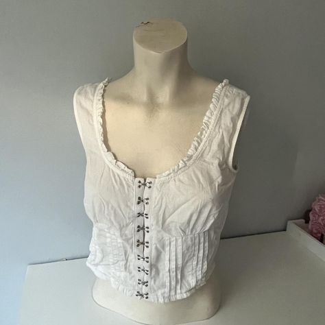 White corset top with ruffle trim. #cottagecore - Depop Cute White Tops, White Corset Top, White Corset, Fashion Diy, Corset Top, White Top, Ruffle Trim, White Tops, Diy Fashion