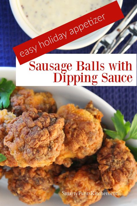 Sausage balls on a white plate. Sausage Ball Sauce, Sausage Balls Dipping Sauce, Sausage Ball Dipping Sauce, Sauce For Sausage Balls, Dipping Sauce For Sausage Balls, Dipping Sauce For Sausage, Dip For Sausage Balls, Sauce For Sausage, Easy Sausage Balls