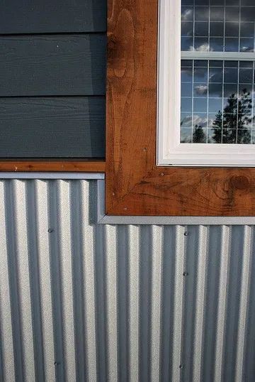 Bohemian Mobile Home, Mobile Home Siding, Exterior Window Trim, Mobile Home Skirting, Corrugated Metal Siding, Mobile Home Exteriors, Mobile Home Renovations, Exterior Window, Mobile Home Living