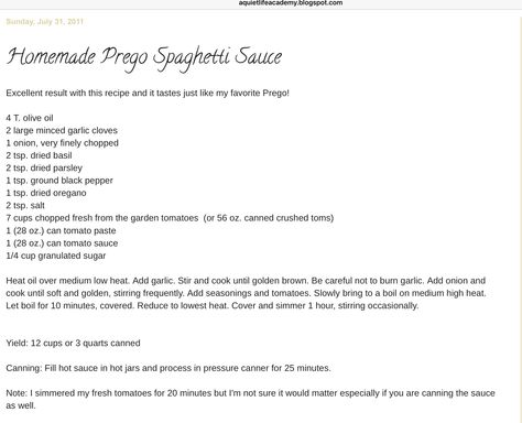 Copycat Prego Spaghetti Sauce Diy Prego Sauce, Copycat Prego Spaghetti Sauce, Prego Copycat Recipe, Prego Spaghetti Recipe, Prego Rolls, Prego Sauce Recipe, International Food Day, Mushroom Spaghetti Sauce, Tomato Canning