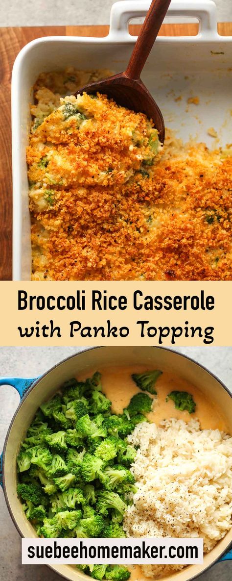 Broccoli Rice Casserole with Panko Topping is a deliciously hearty dish made with tender broccoli florets, fluffy rice, and a rich, cheesy sauce. Topped with crunchy Panko breadcrumbs, it's baked to perfection, resulting in a golden, bubbly top layer that's both flavorful and satisfying. Broccoli Rice And Cheese Casserole With Fresh Broccoli, Broccoli Rice Casserole No Canned Soup, Pioneer Woman Broccoli Rice Casserole, Easy Broccoli Rice And Cheese Casserole, Healthy Broccoli Rice Casserole, Brócoli Rice Casserole, Brocolli Rice Cheese Casserole, Ham Broccoli Rice Casserole, Broccoli Cheese Casserole With Rice