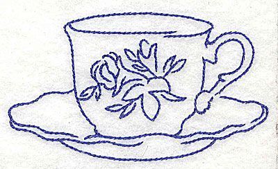 Tea Cup Drawing, Teacup Tattoo, Cup Tattoo, Floral Teacup, Blue Tea Cup, Ideas Embroidery, Blue Tea, Embroidery Digitizing, Redwork Embroidery