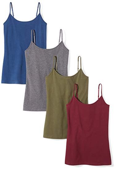 Amazon Essentials Women's 4-Pack Camisole, Navy/Burgundy/Olive/Charcoal Heather, Medium Cami Outfit, Best Tank Tops, Amazon Essentials, Classy Casual, Tank Top Camisole, Womens Basic, Accessories Clothing, Outfits Casuales, Bra Tops