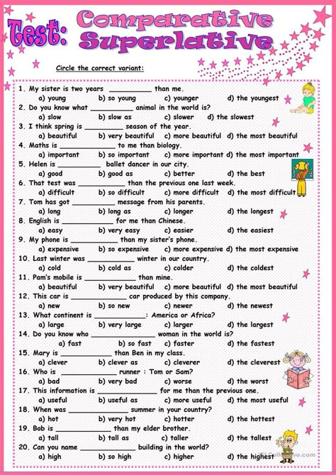 Comparative And Superlative Worksheets, Comparative Adjectives Worksheet, Comparative Superlative, Comparatives And Superlatives, Degrees Of Comparison, Comparative And Superlative, English Grammar Test, English Grammar Exercises, English Adjectives