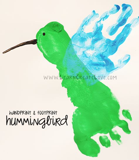 Handprint and Footprint Hummingbird Craft Bird Crafts For Toddlers, Hummingbird Craft, Ideas Día Del Padre, Handprint Alphabet, Infant Classroom, Crafts For Toddlers, Footprint Crafts, Baby Art Projects, Toddler Arts And Crafts