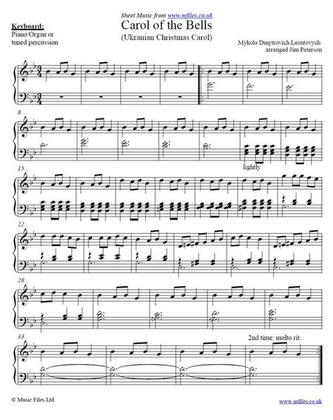 Carol of the Bells for piano - click to download sheet music Carol Of The Bells Piano, Hand Bell Music, Ukrainian Christmas, Easy Sheet Music, Boomwhackers, Carol Of The Bells, Download Sheet Music, Hand Bells, Christmas Time Is Here