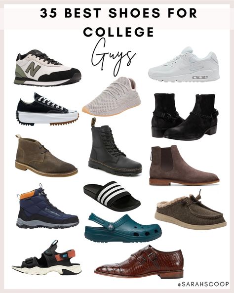 Discover the top 35 men's shoes for college fashion! From sneakers to loafers, elevate your style with these versatile kicks. Stay comfortable, durable, and on-trend all campus long. Step up your footwear game today! Shoes For College, College Shoes, Best Casual Shoes, Fall Footwear, College Guys, Shower Shoes, Suede Chelsea Boots, Best Shoes, Wingtip Oxford