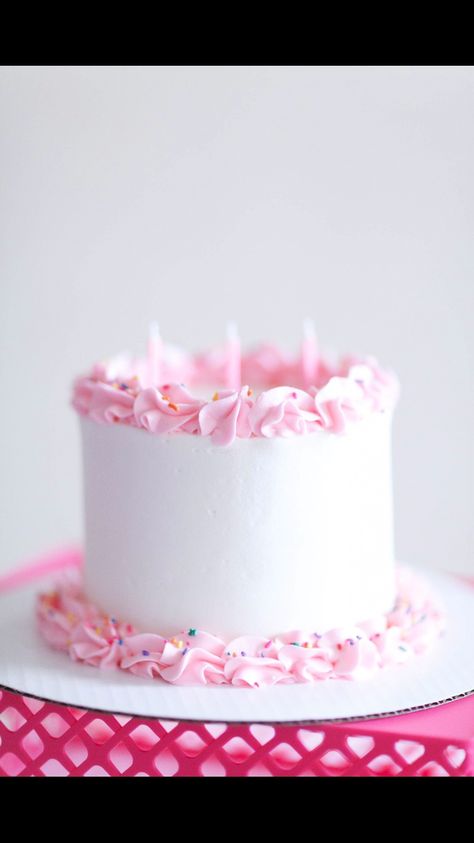 Sorby Sweets Cake | Classic Birthday Cake | Sprinkles | Pink Cake White Cake Pink Border, Pink 2nd Birthday Cake, Simple Pink Cake, Plain Birthday Cake, Pink And White Birthday Cake, White And Pink Cake, Pink Smash Cake, Birthday Cake Sprinkles, Pink Smash Cakes