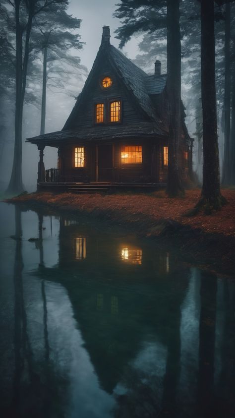 Forest House Aesthetic, Enchanted Woodland, Pine Tree Art, Little Cabin In The Woods, Immortal Soul, Cabin Aesthetic, Spooky Stuff, Dark Home Decor, Country Cabin