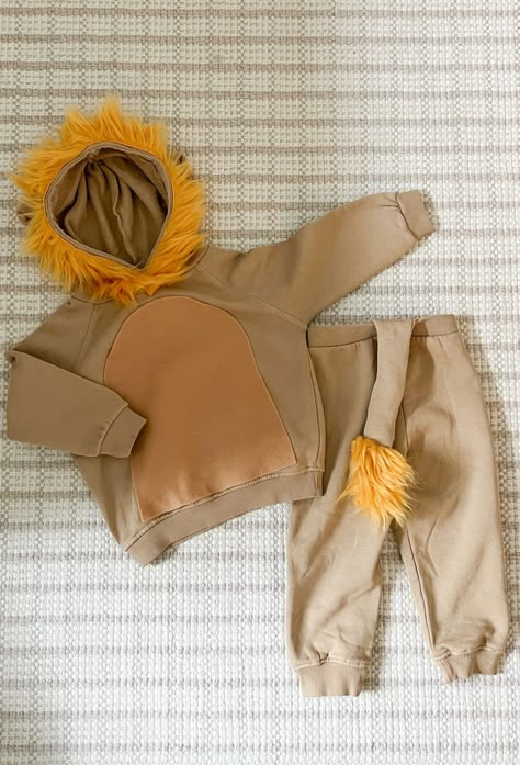 How To Make A DIY Lion Costume - Ashley Brooke | Lifestyle Blog Diy Toddler Animal Costume, Diy Baby Lion Costume, Circus Lion Costume, How To Make A Lion Costume, Homemade Lion Costume Kids, Simba Costume Diy, Cowardly Lion Costume Diy, Diy Lion Costume Kids, Homemade Lion Costume