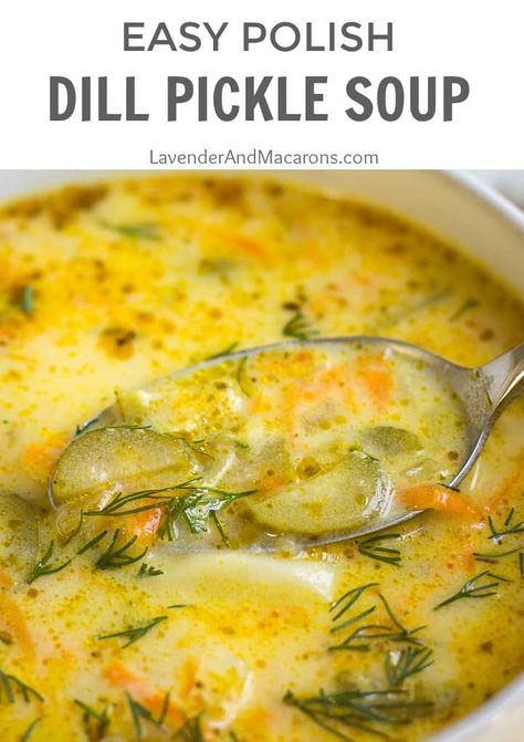 If you're looking for a soup recipe to warm you on a cold autumn night, this 30 minute Dill Pickle Soup will do the job. It's loaded with briny dill pickles, potatoes, carrots and onions for a hearty and cozy soup your whole family will enjoy! This easy and simple recipe is made no time and perfect for lunch or dinner. Pickle Potato Soup, Creamy Dill Pickle Soup, Dill Pickle Soup, Pickle Soup, Savory Soups, Soup And Stew, Cold Spring, Easy Soups, Easy Soup Recipes